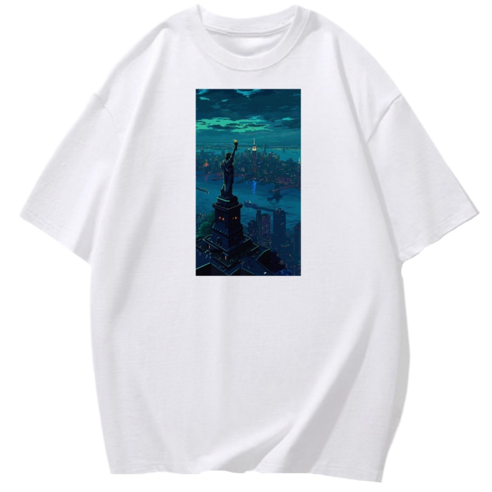 純棉 自由女神的視野 風景印花 短袖T恤女 長袖T恤 兒童T 情侶 親子 休閒 寬鬆-細節圖3