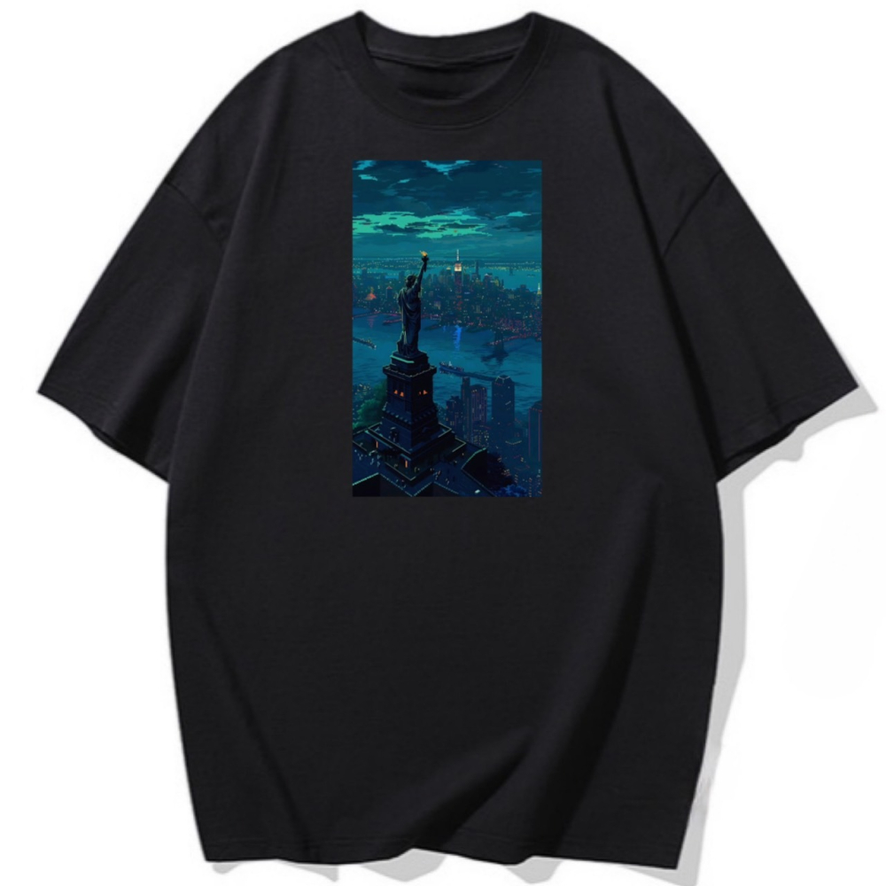 純棉 自由女神的視野 風景印花 短袖T恤女 長袖T恤 兒童T 情侶 親子 休閒 寬鬆-細節圖4