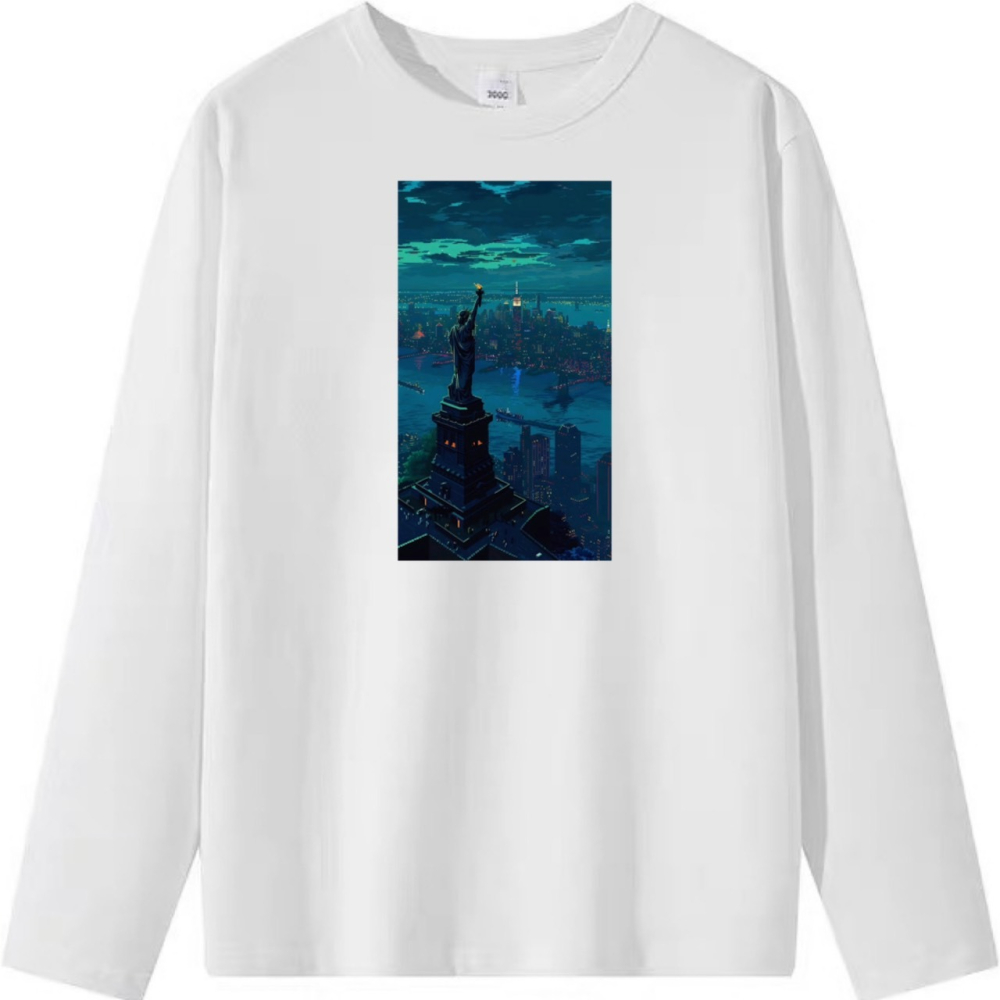 純棉 自由女神的視野 風景印花 短袖T恤女 長袖T恤 兒童T 情侶 親子 休閒 寬鬆-細節圖6