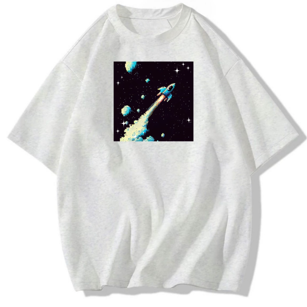 純棉T 格子火箭太空印花 短袖T恤女 長袖T恤 兒童T恤 情侶T 親子裝 團體 休閒-細節圖2