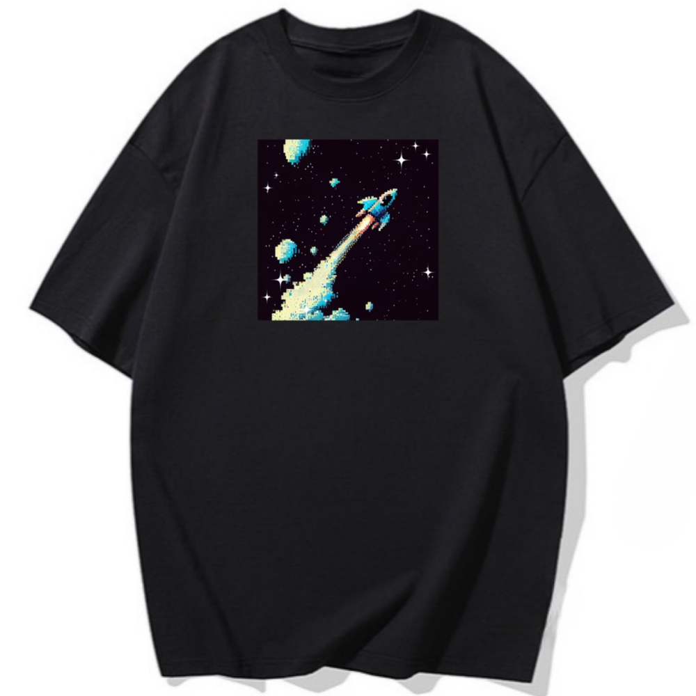 純棉T 格子火箭太空印花 短袖T恤女 長袖T恤 兒童T恤 情侶T 親子裝 團體 休閒-細節圖4