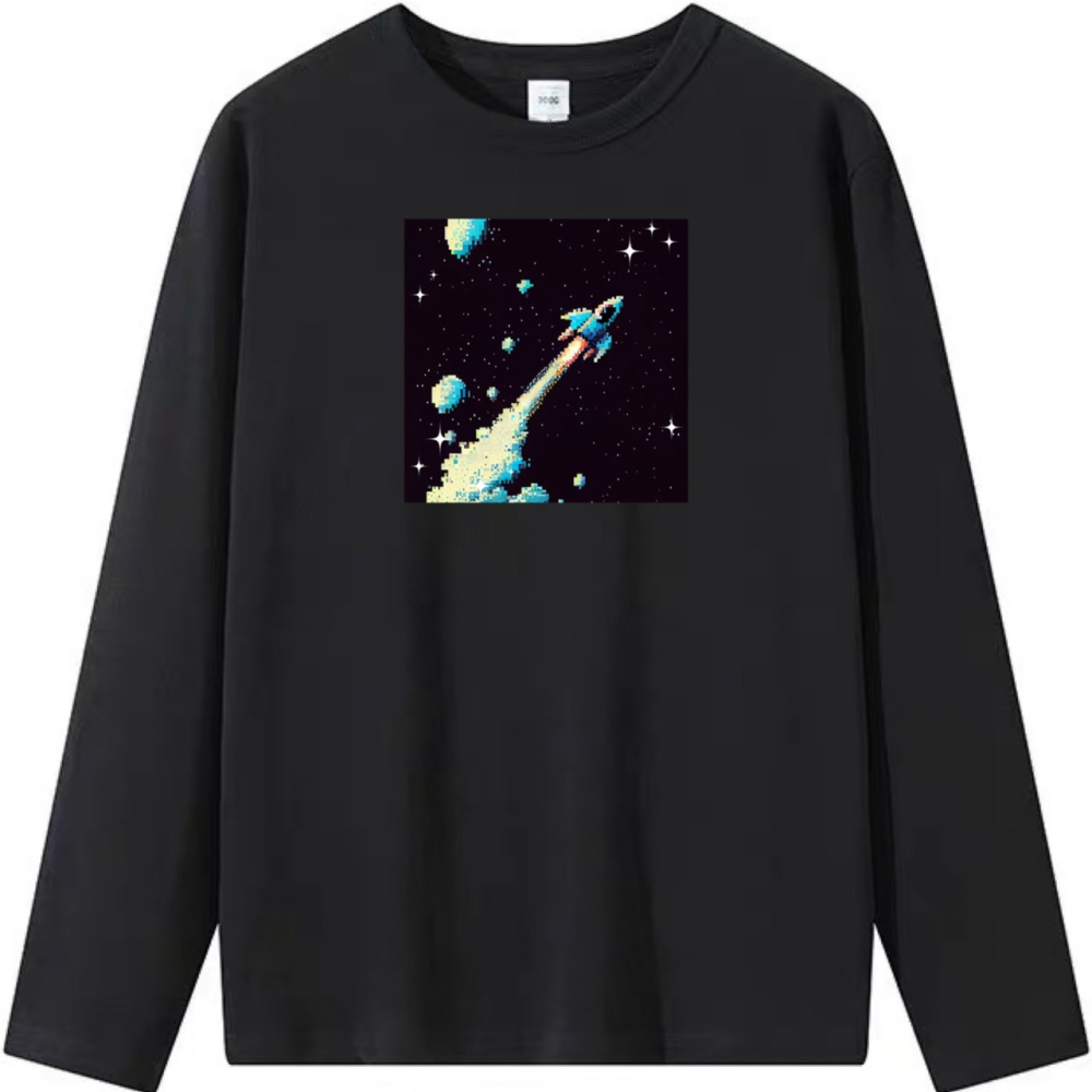 純棉T 格子火箭太空印花 短袖T恤女 長袖T恤 兒童T恤 情侶T 親子裝 團體 休閒-細節圖5