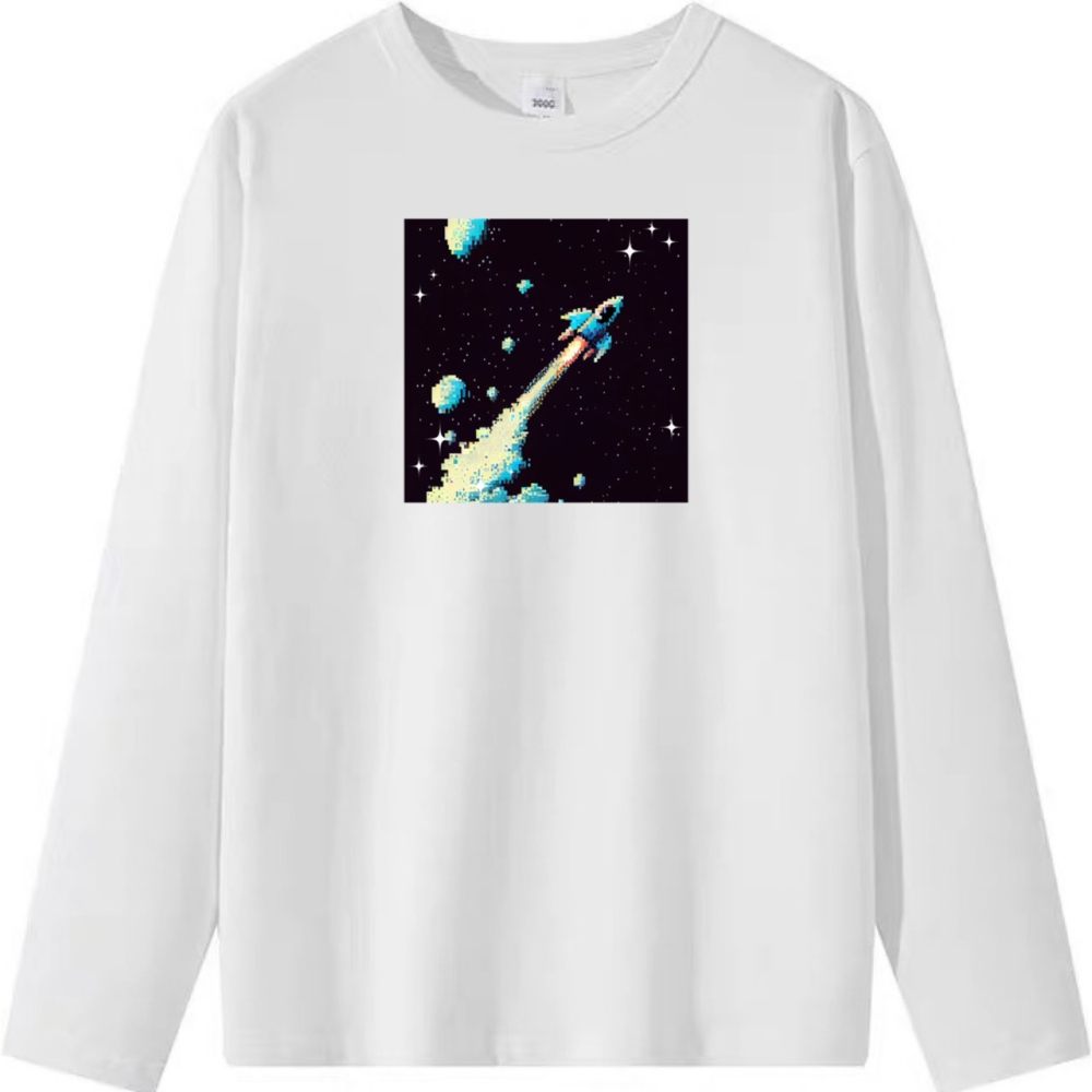 純棉T 格子火箭太空印花 短袖T恤女 長袖T恤 兒童T恤 情侶T 親子裝 團體 休閒-細節圖6