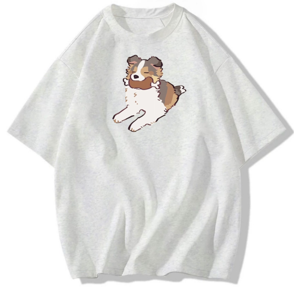 純棉t 狗狗吃肉塗鴉印花 短袖t恤女 長袖t恤 兒童t恤 情侶t 親子裝 團體 休閒上衣-細節圖2