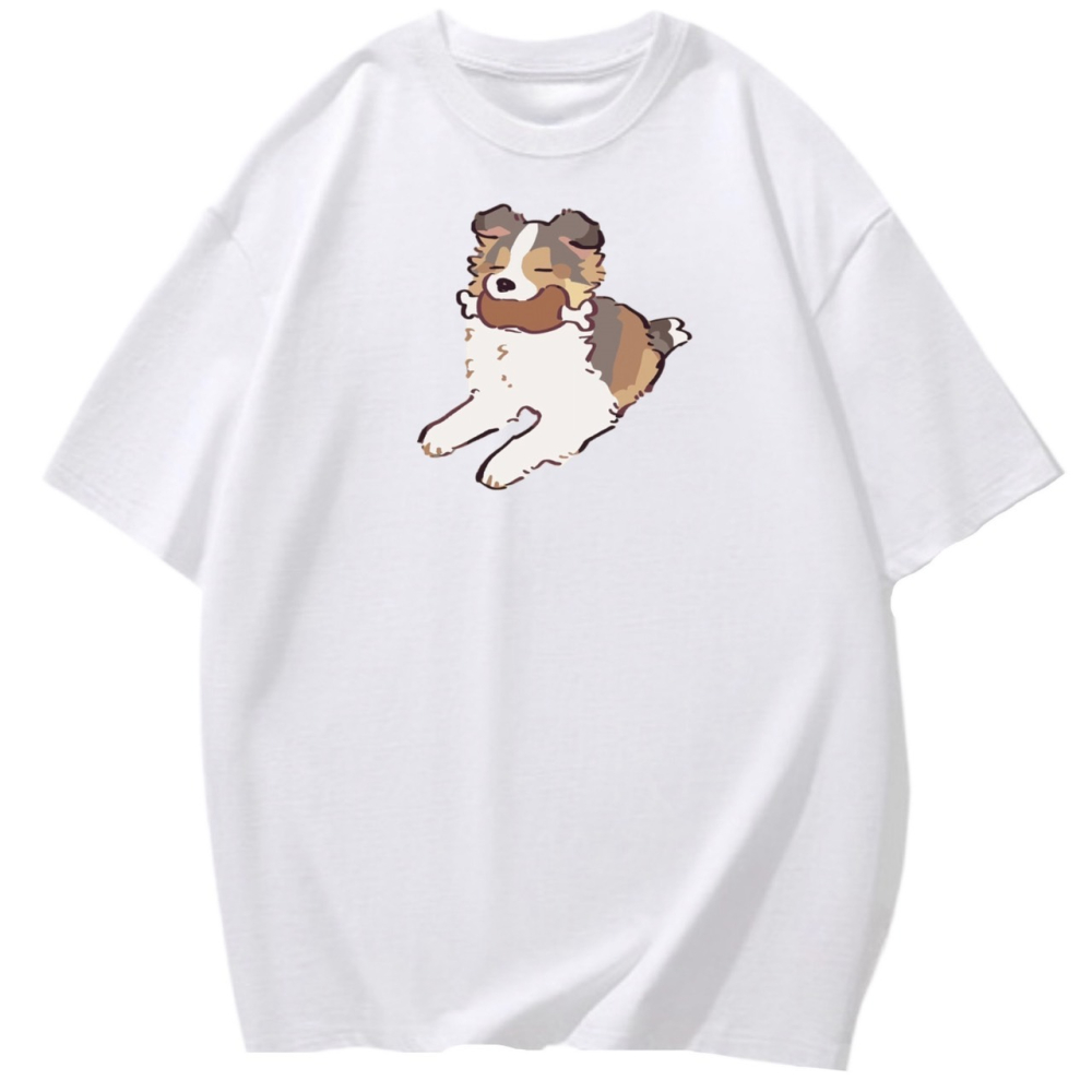 純棉t 狗狗吃肉塗鴉印花 短袖t恤女 長袖t恤 兒童t恤 情侶t 親子裝 團體 休閒上衣-細節圖3