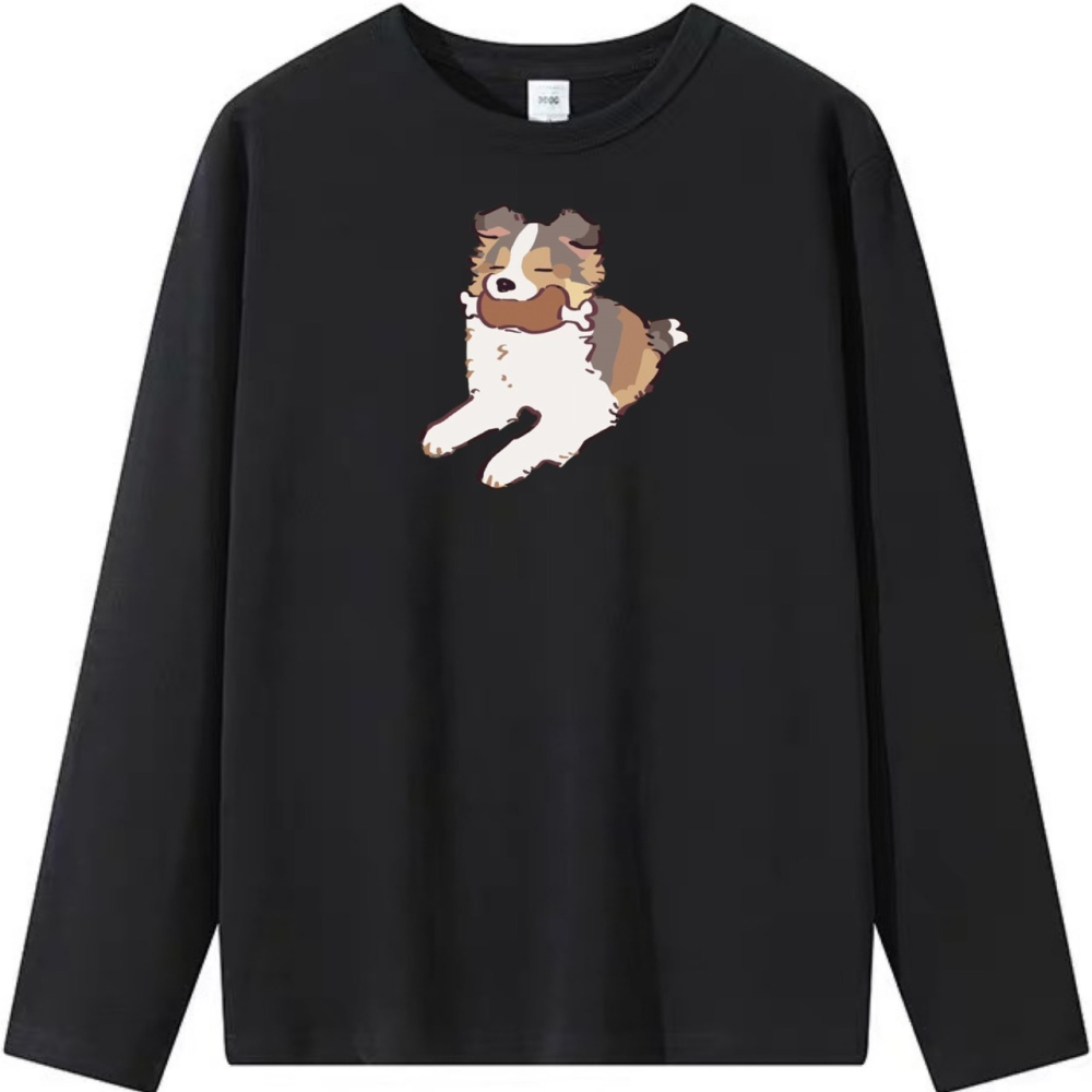 純棉t 狗狗吃肉塗鴉印花 短袖t恤女 長袖t恤 兒童t恤 情侶t 親子裝 團體 休閒上衣-細節圖5