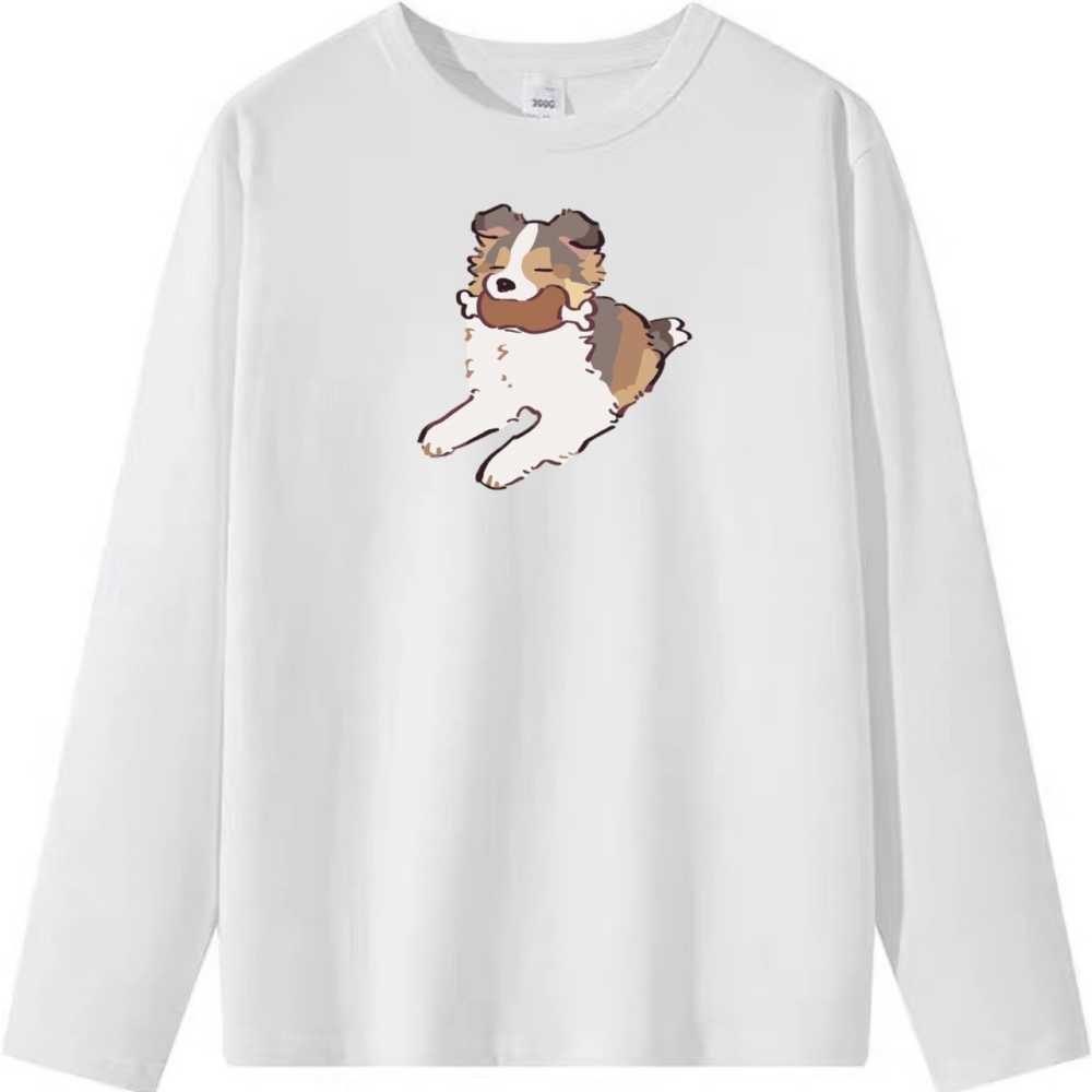 純棉t 狗狗吃肉塗鴉印花 短袖t恤女 長袖t恤 兒童t恤 情侶t 親子裝 團體 休閒上衣-細節圖6