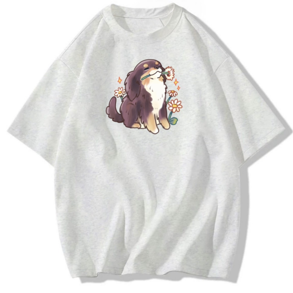 純棉T 狗狗花朵塗鴉印花 短袖T恤女 長袖T恤 兒童短袖T恤 情侶T 親子裝-細節圖2