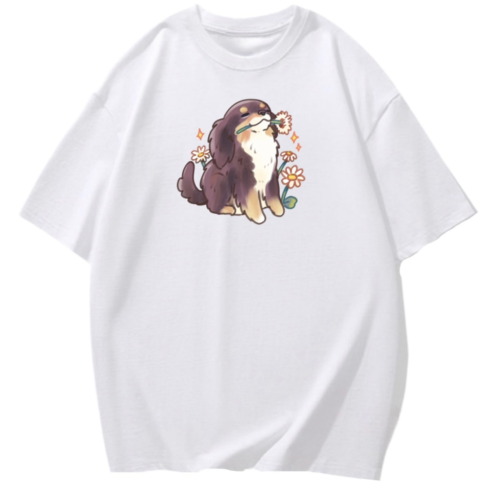 純棉T 狗狗花朵塗鴉印花 短袖T恤女 長袖T恤 兒童短袖T恤 情侶T 親子裝-細節圖3