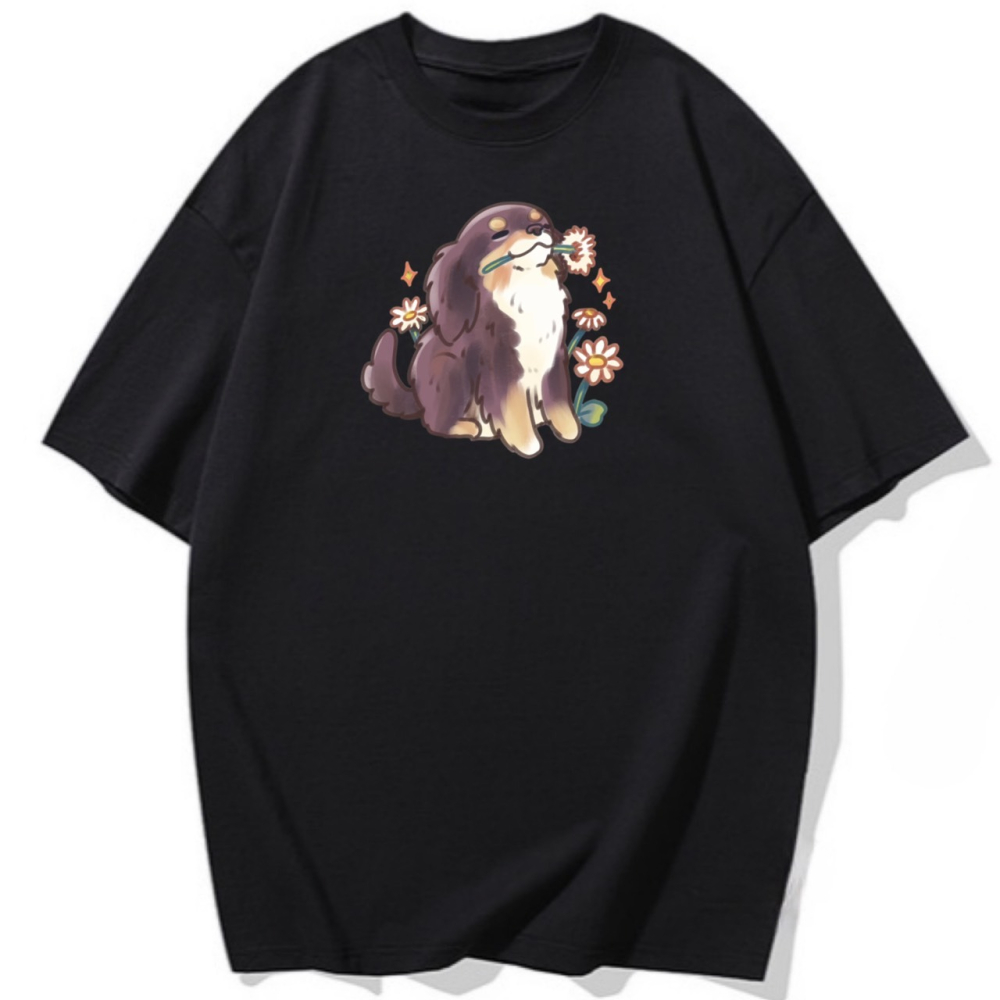 純棉T 狗狗花朵塗鴉印花 短袖T恤女 長袖T恤 兒童短袖T恤 情侶T 親子裝-細節圖4