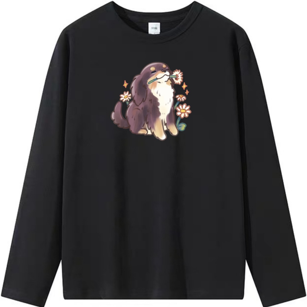 純棉T 狗狗花朵塗鴉印花 短袖T恤女 長袖T恤 兒童短袖T恤 情侶T 親子裝-細節圖5