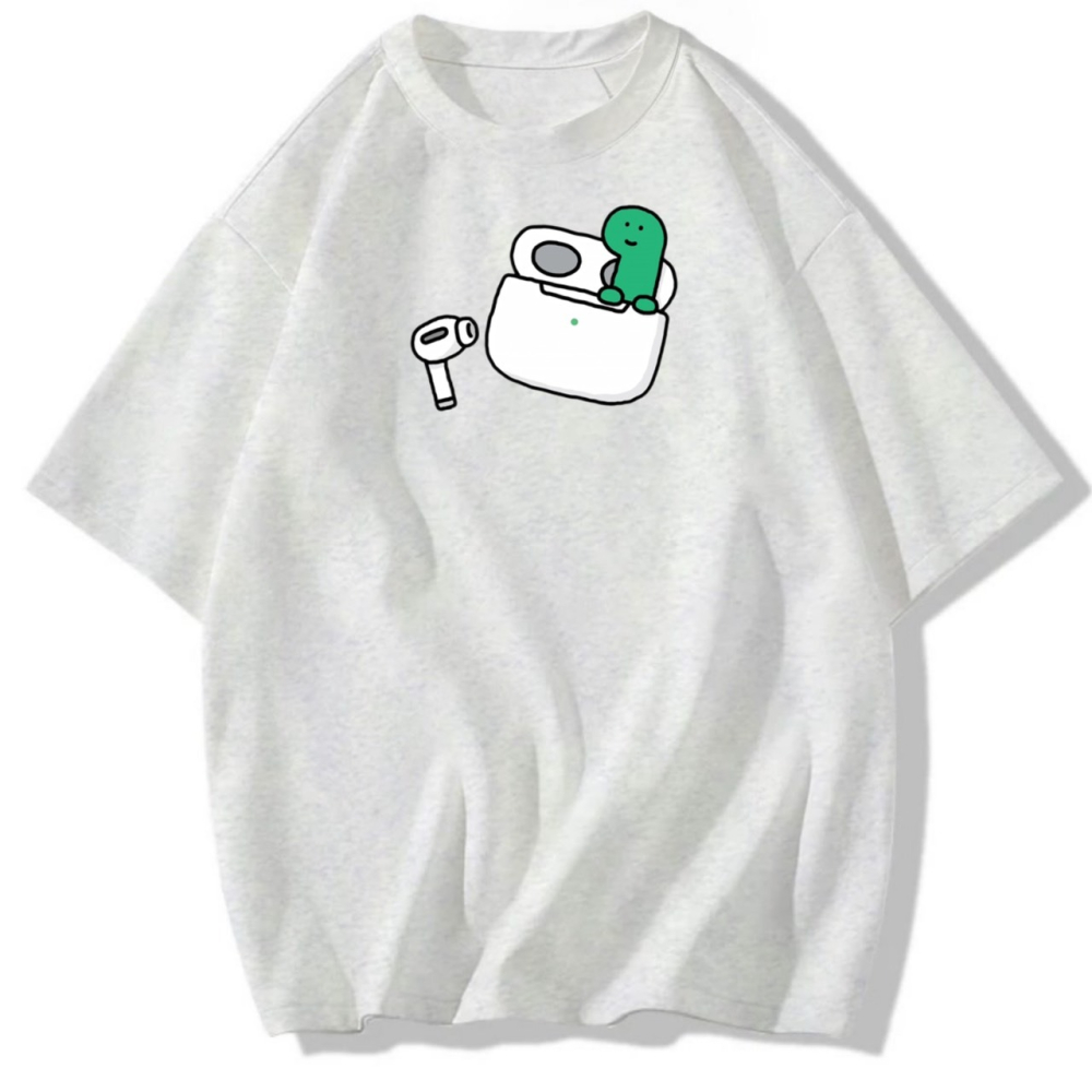 純棉T 綠色恐龍裝耳機印花 短袖T恤女 長袖T恤 兒童T恤 情侶T 親子裝-細節圖2