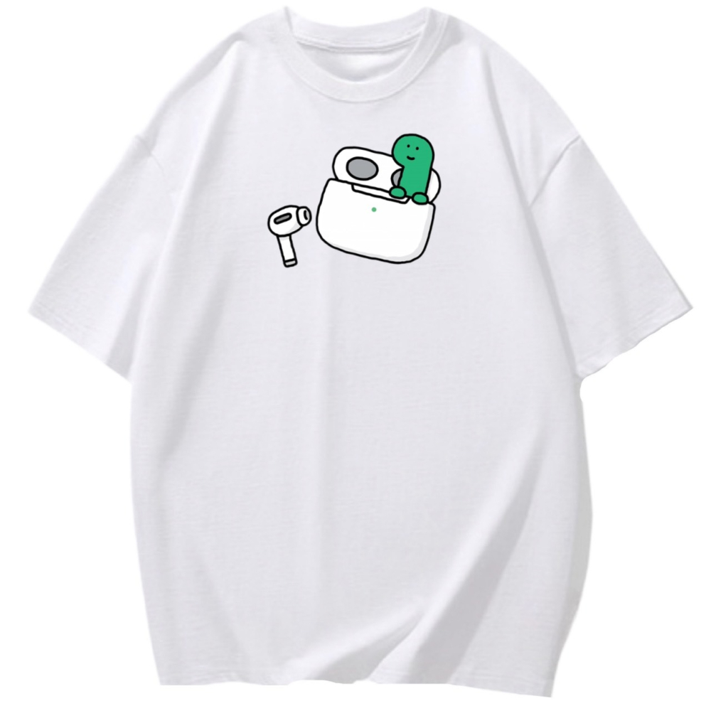 純棉T 綠色恐龍裝耳機印花 短袖T恤女 長袖T恤 兒童T恤 情侶T 親子裝-細節圖3