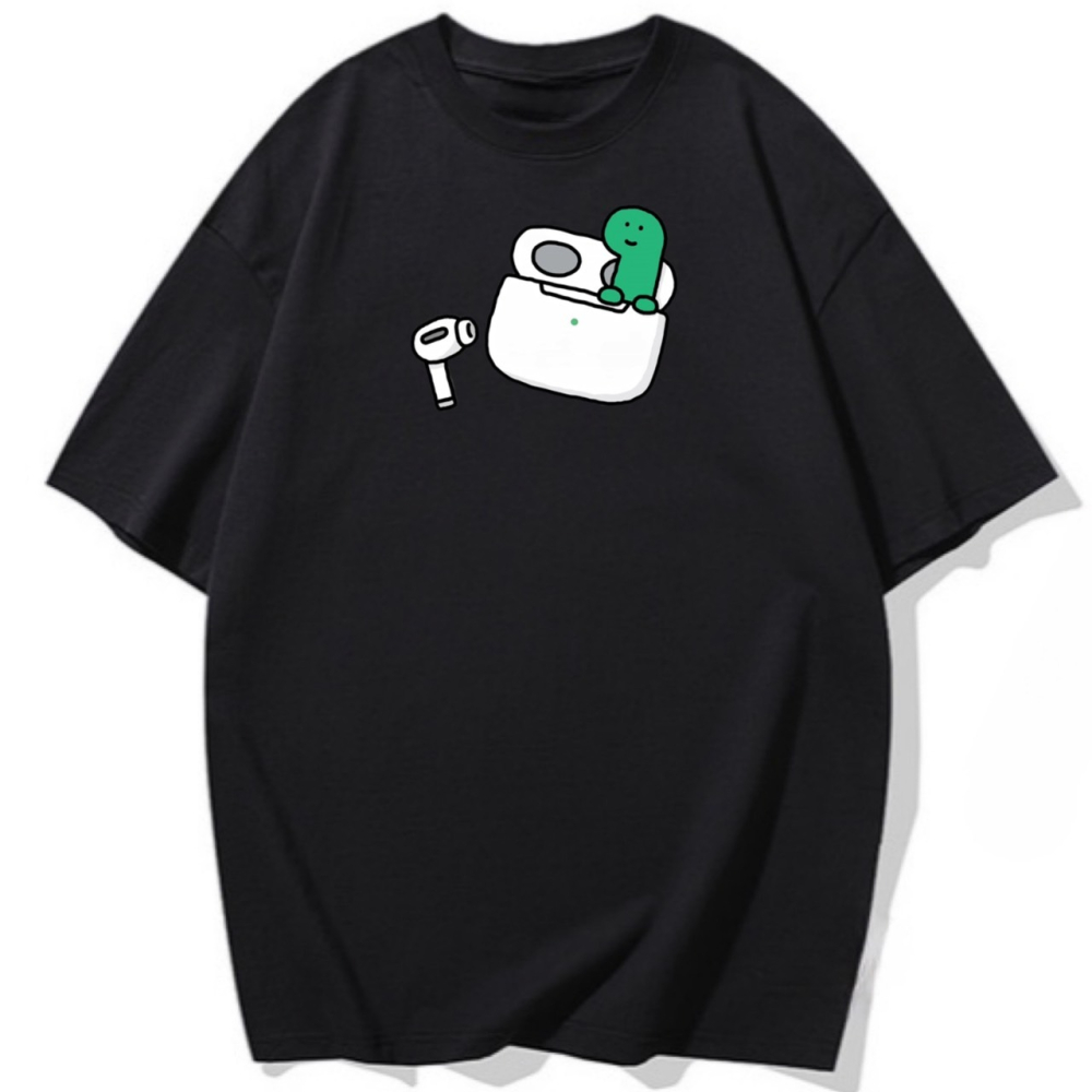 純棉T 綠色恐龍裝耳機印花 短袖T恤女 長袖T恤 兒童T恤 情侶T 親子裝-細節圖4