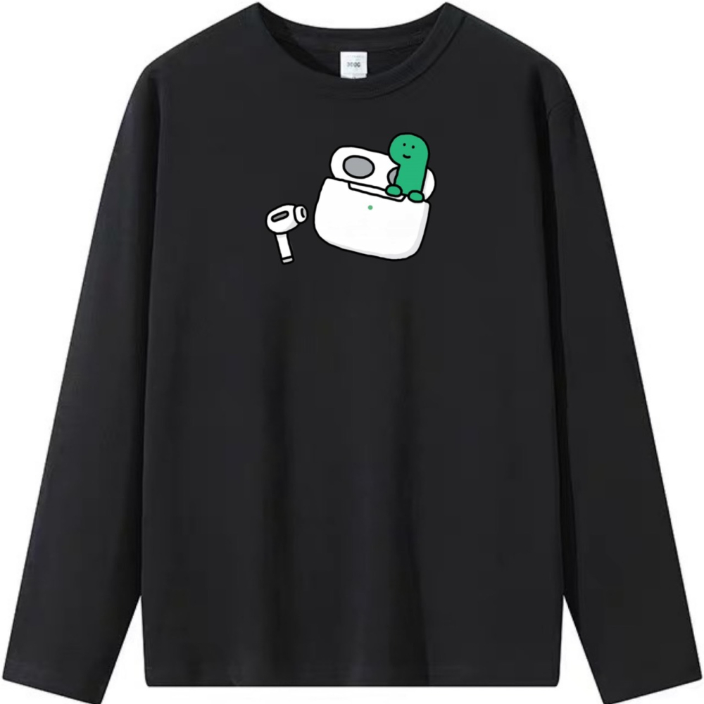 純棉T 綠色恐龍裝耳機印花 短袖T恤女 長袖T恤 兒童T恤 情侶T 親子裝-細節圖5