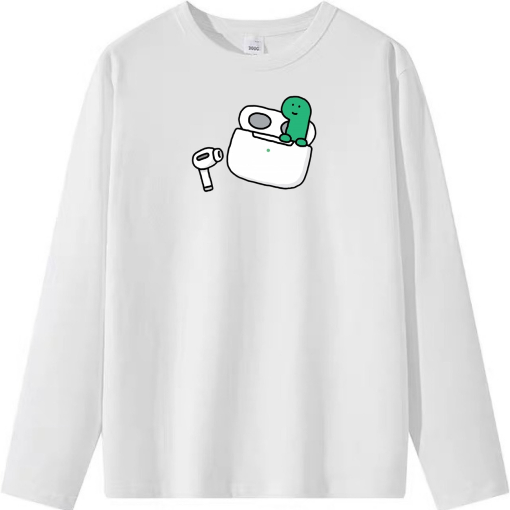 純棉T 綠色恐龍裝耳機印花 短袖T恤女 長袖T恤 兒童T恤 情侶T 親子裝-細節圖6