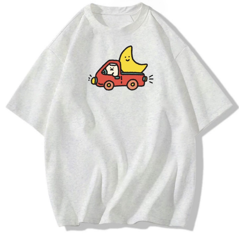 純棉t 趕場的月亮~可愛塗鴉印花 短袖t恤女 長袖t恤 兒童t恤 情侶t 親子裝 休閒寬鬆上衣-細節圖2