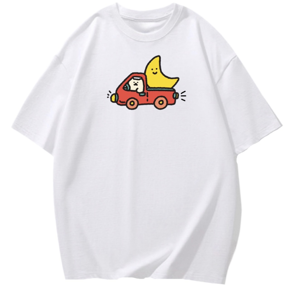 純棉t 趕場的月亮~可愛塗鴉印花 短袖t恤女 長袖t恤 兒童t恤 情侶t 親子裝 休閒寬鬆上衣-細節圖3