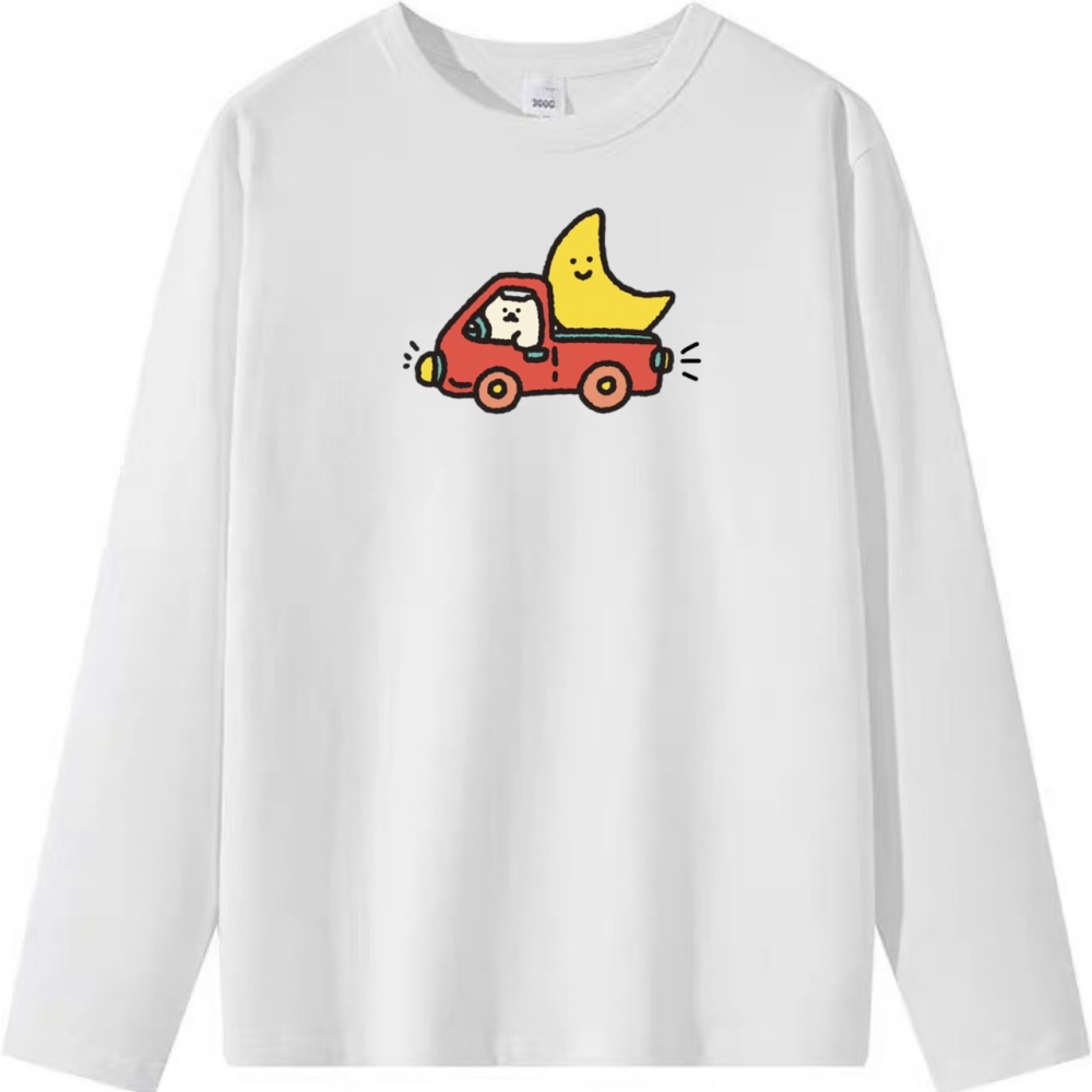 純棉t 趕場的月亮~可愛塗鴉印花 短袖t恤女 長袖t恤 兒童t恤 情侶t 親子裝 休閒寬鬆上衣-細節圖6