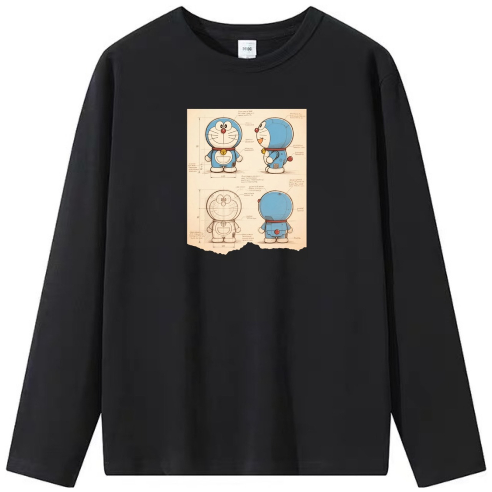 純棉T 哆啦A夢草稿圖 短袖T恤女 長袖T恤 兒童短袖T恤 情侶T 親子裝 經典卡通-細節圖5