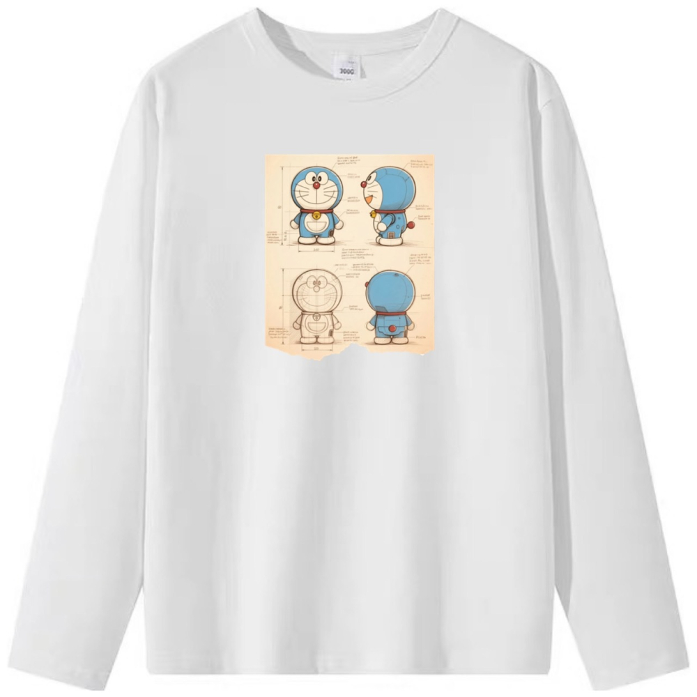 純棉T 哆啦A夢草稿圖 短袖T恤女 長袖T恤 兒童短袖T恤 情侶T 親子裝 經典卡通-細節圖6