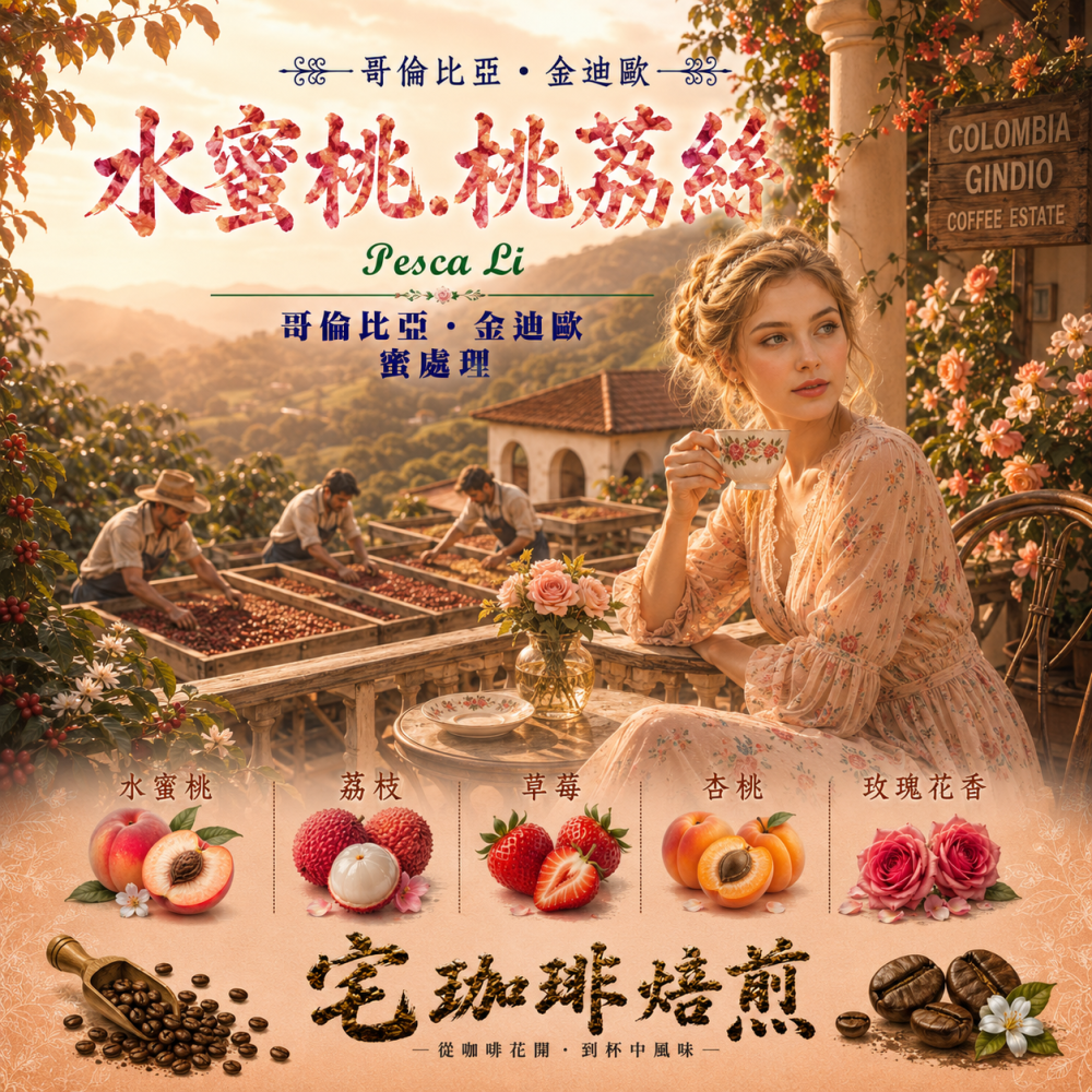 📣[2入組]優惠實施中...哥倫比亞・金迪歐【水蜜桃.桃荔絲】＃蜜處理｜【宅珈琲】|【宅咖啡】-細節圖2