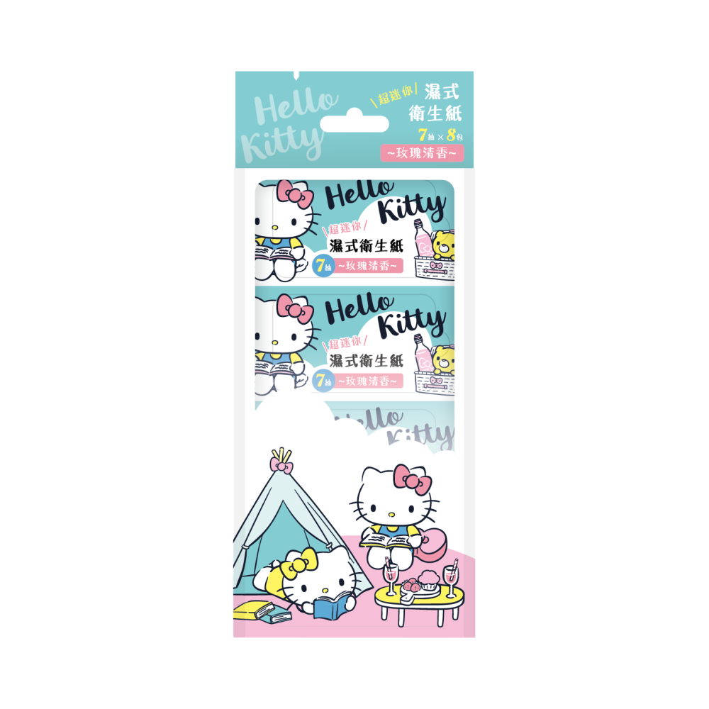 Hello Kitty超迷你濕式衛生紙7抽×8包(玫瑰清香)-細節圖2