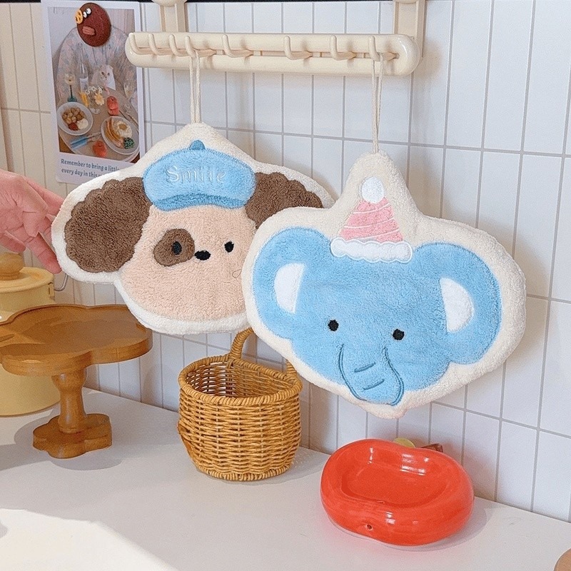 Ｑ版卡通動物擦手巾 掛式擦手巾 珊瑚絨擦手巾 吸水抹布 廚房抹布 毛巾 N3043-細節圖2