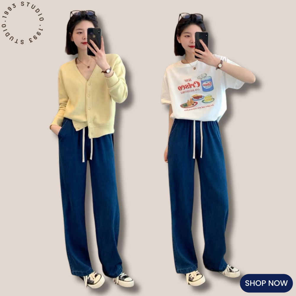 顯瘦抽繩牛仔寬褲#B20134-細節圖7