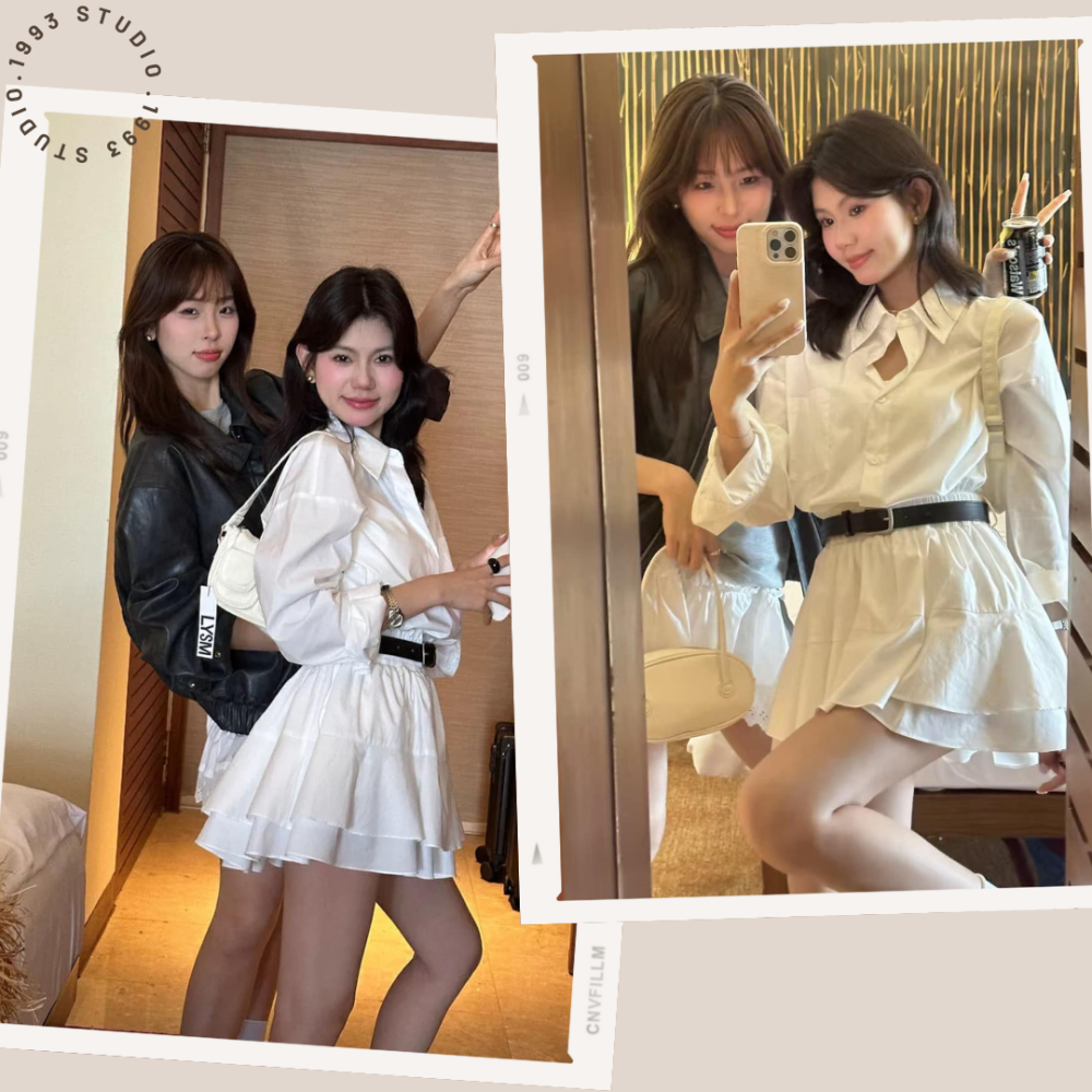 韓系設計感收腰珍珠白洋裝(附皮帶)#B20138-細節圖4