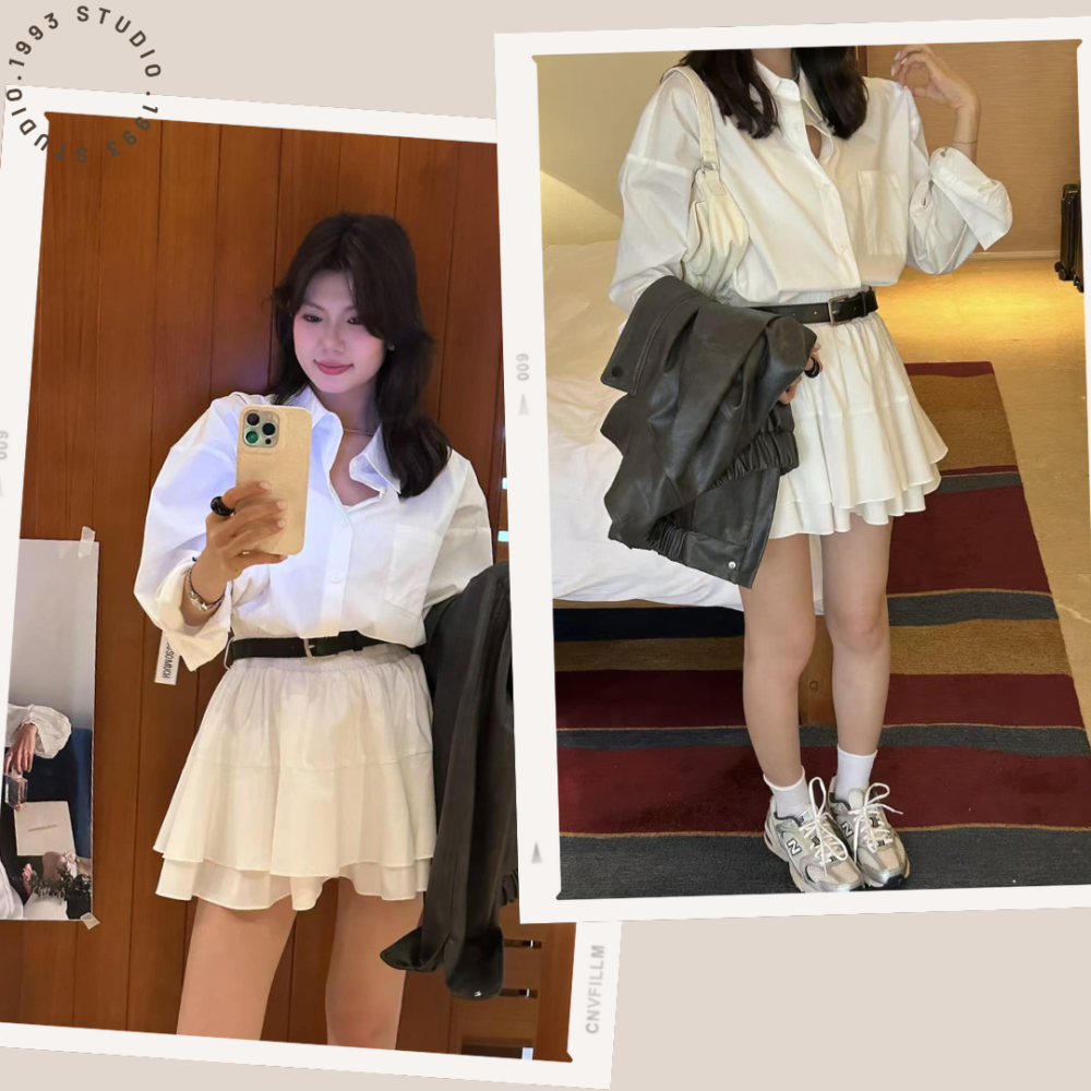 韓系設計感收腰珍珠白洋裝(附皮帶)#B20138-細節圖5