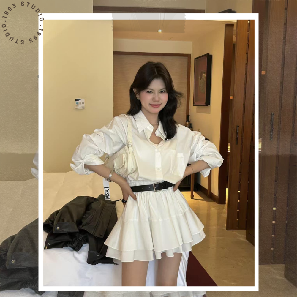 韓系設計感收腰珍珠白洋裝(附皮帶)#B20138-細節圖7