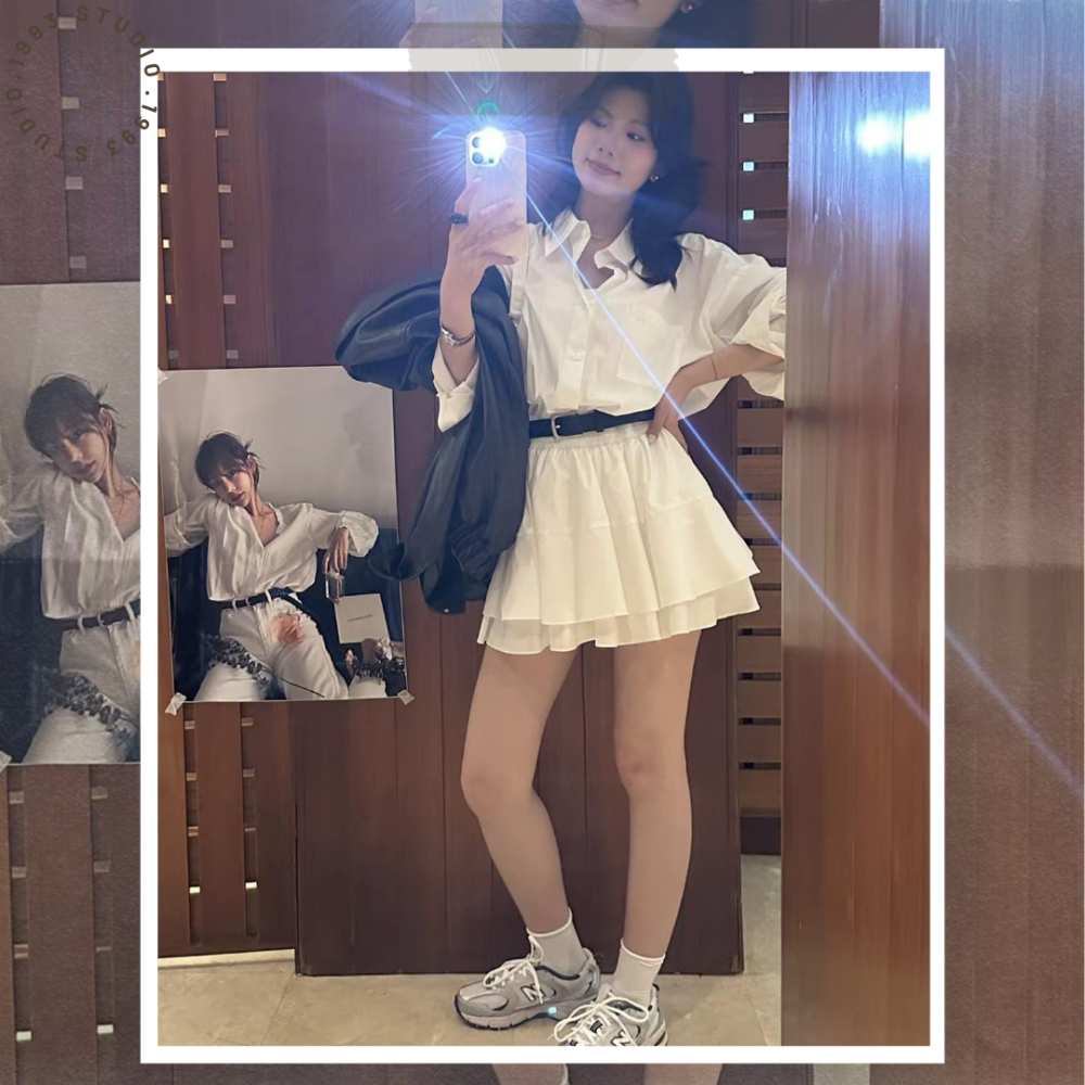 韓系設計感收腰珍珠白洋裝(附皮帶)#B20138-細節圖8