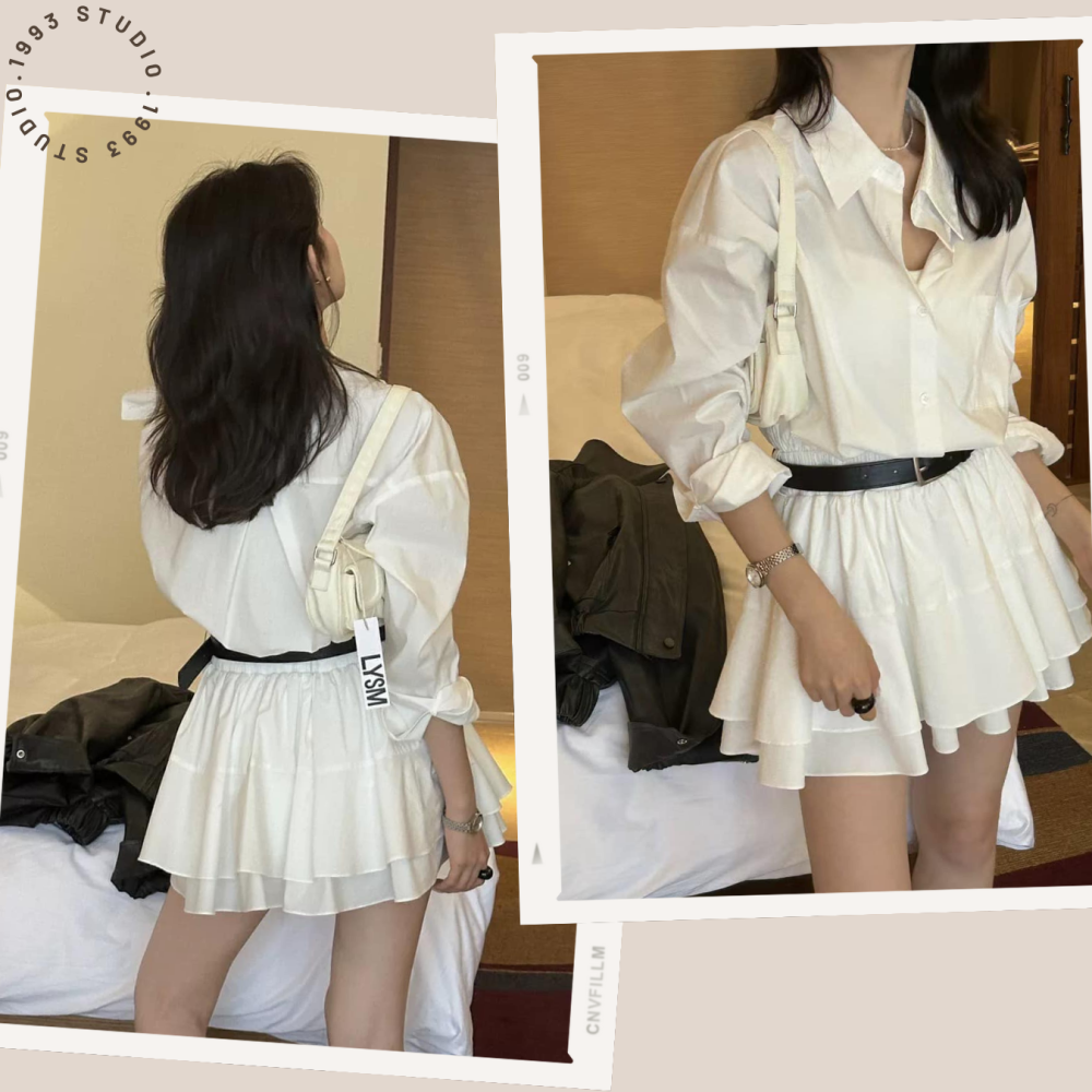 韓系設計感收腰珍珠白洋裝(附皮帶)#B20138-細節圖9