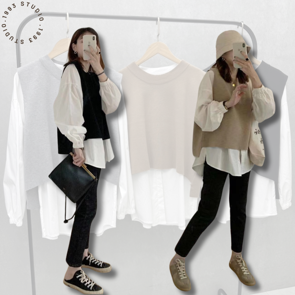 經典襯衫+針織背心 兩件套裝#B20139-細節圖9