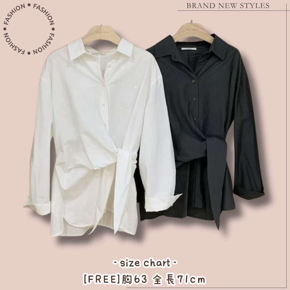 設計感側腰綁帶收腰顯瘦襯衫#B20144-細節圖3