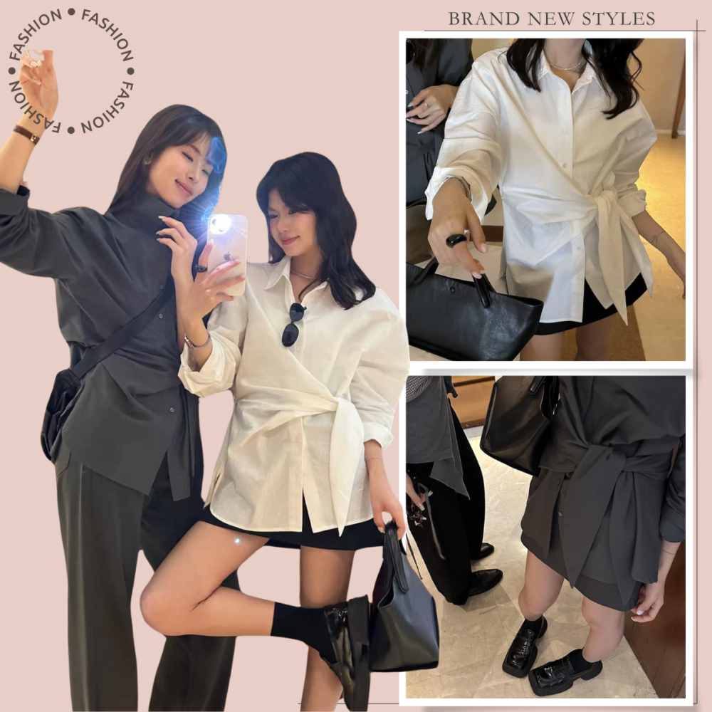 設計感側腰綁帶收腰顯瘦襯衫#B20144-細節圖4