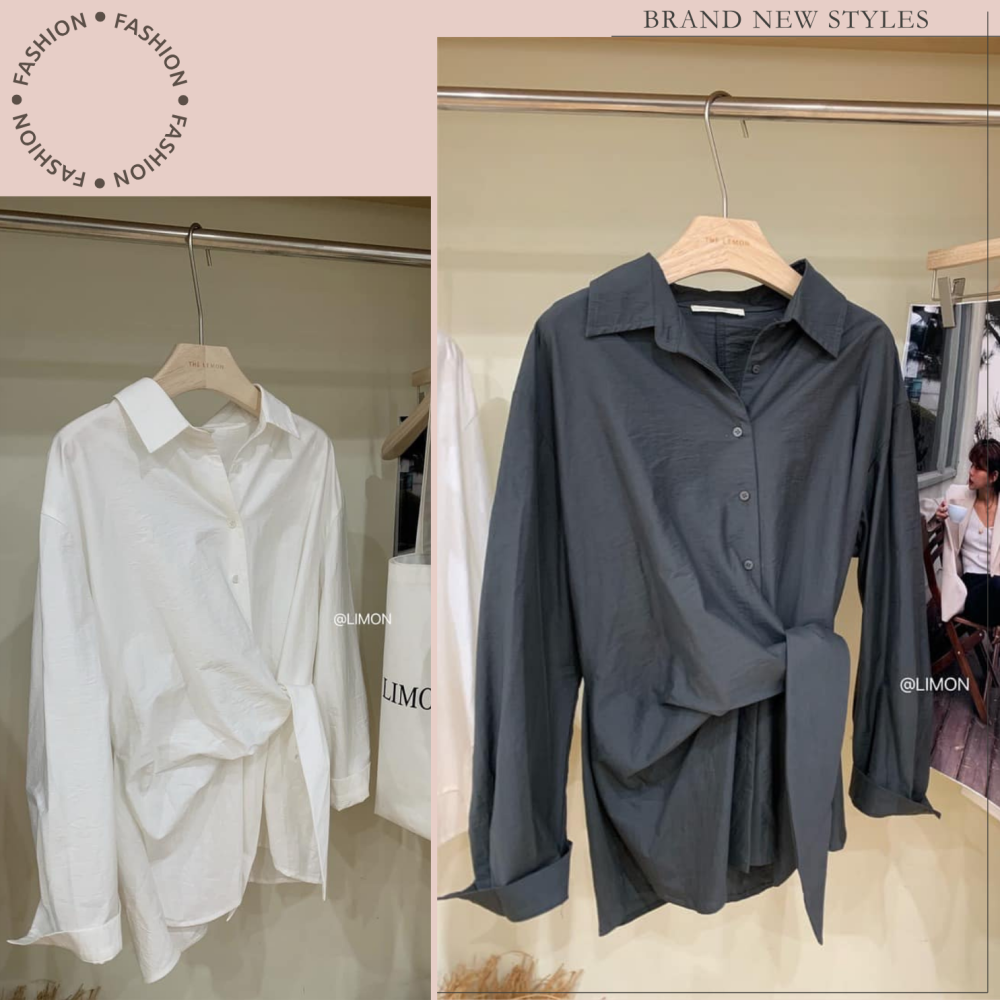 設計感側腰綁帶收腰顯瘦襯衫#B20144-細節圖5