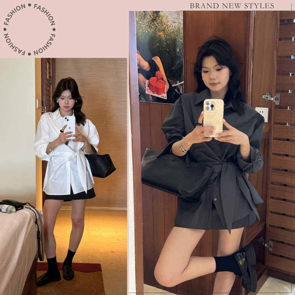 設計感側腰綁帶收腰顯瘦襯衫#B20144-細節圖7