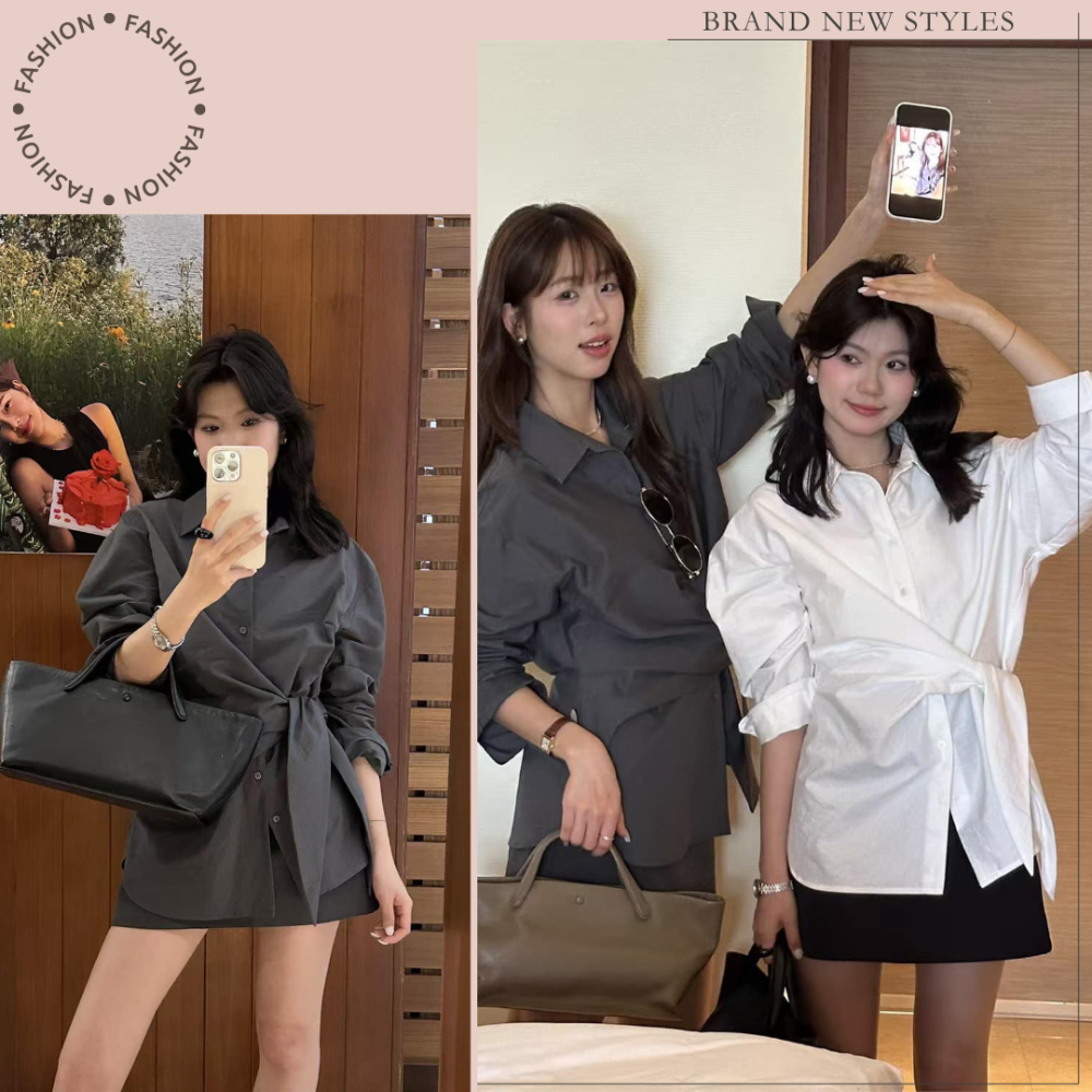 設計感側腰綁帶收腰顯瘦襯衫#B20144-細節圖8