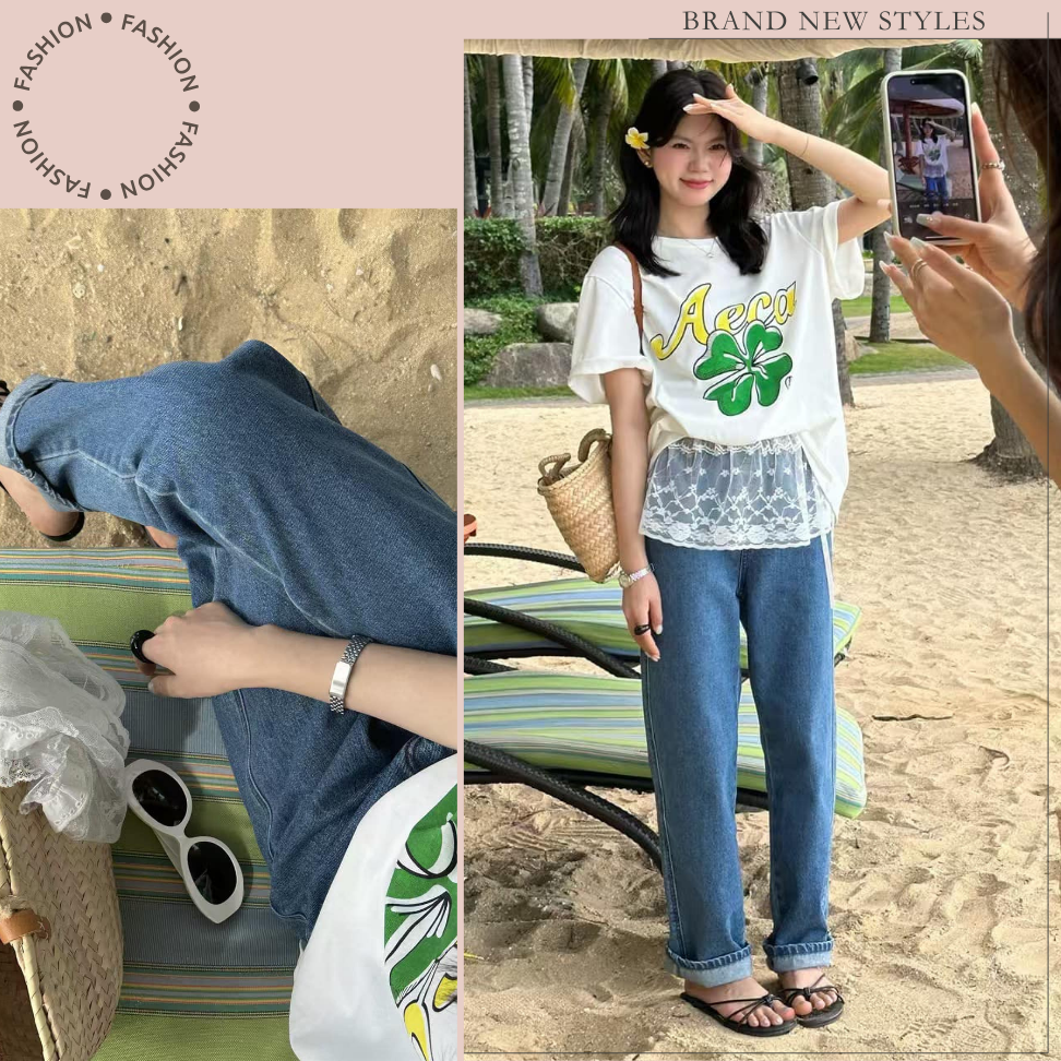 復古高腰直筒牛仔褲#B20145-細節圖7