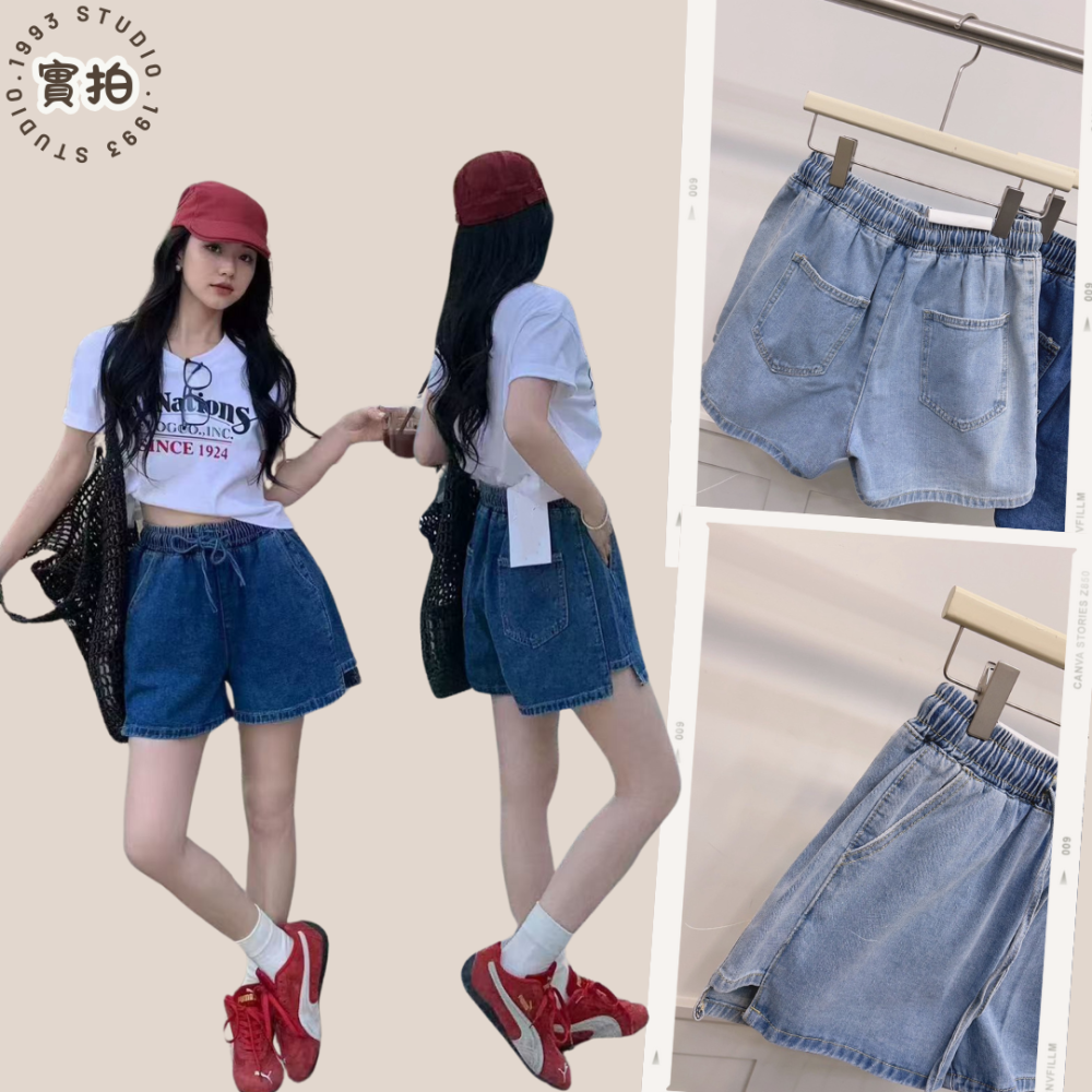 鬆緊腰綁帶牛仔短褲#B20157-細節圖4