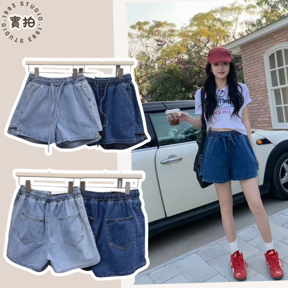 鬆緊腰綁帶牛仔短褲#B20157-細節圖5