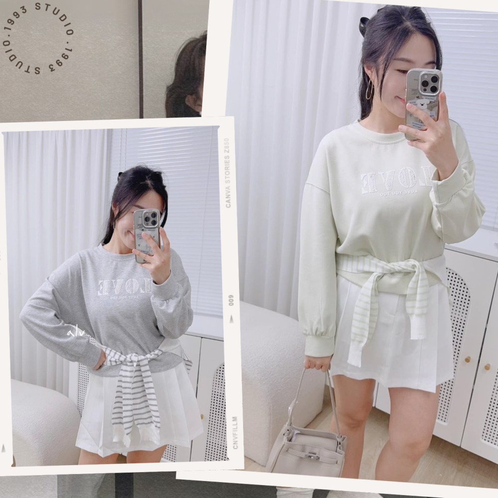 造型LOVE大學T+橫條披肩 #B20177-細節圖4