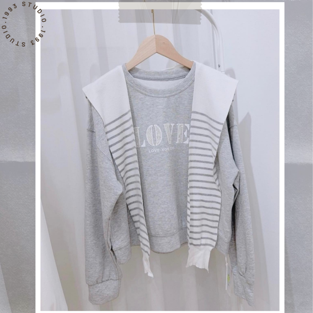 造型LOVE大學T+橫條披肩 #B20177-細節圖5