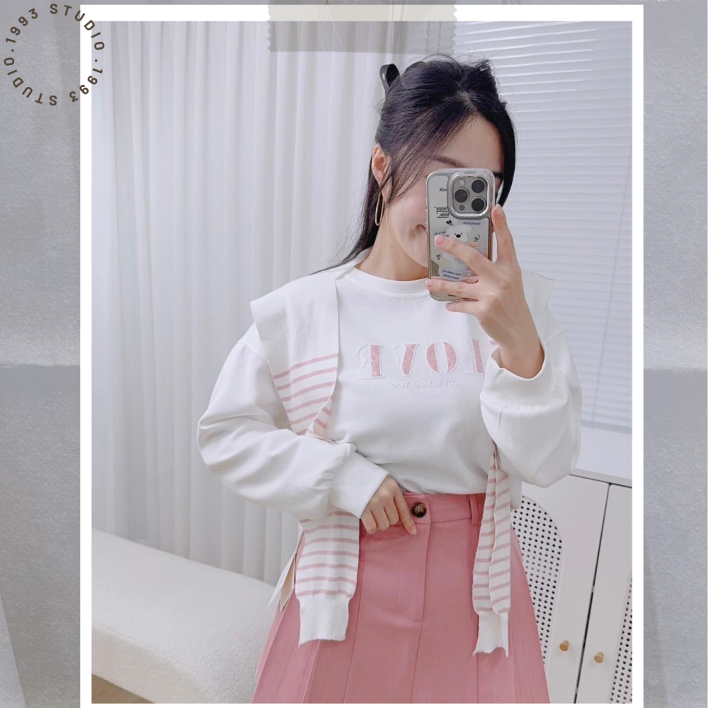 造型LOVE大學T+橫條披肩 #B20177-細節圖7