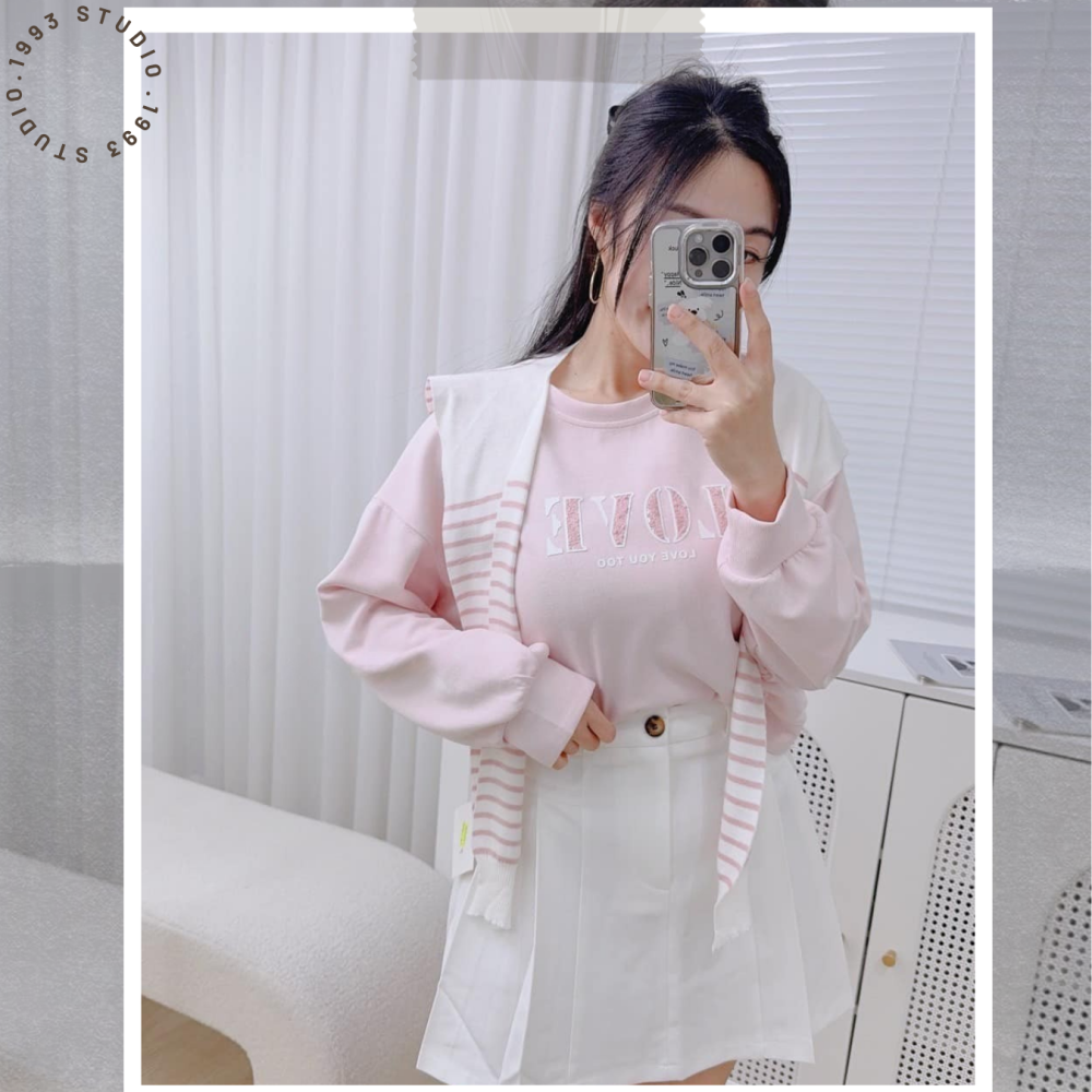 造型LOVE大學T+橫條披肩 #B20177-細節圖8