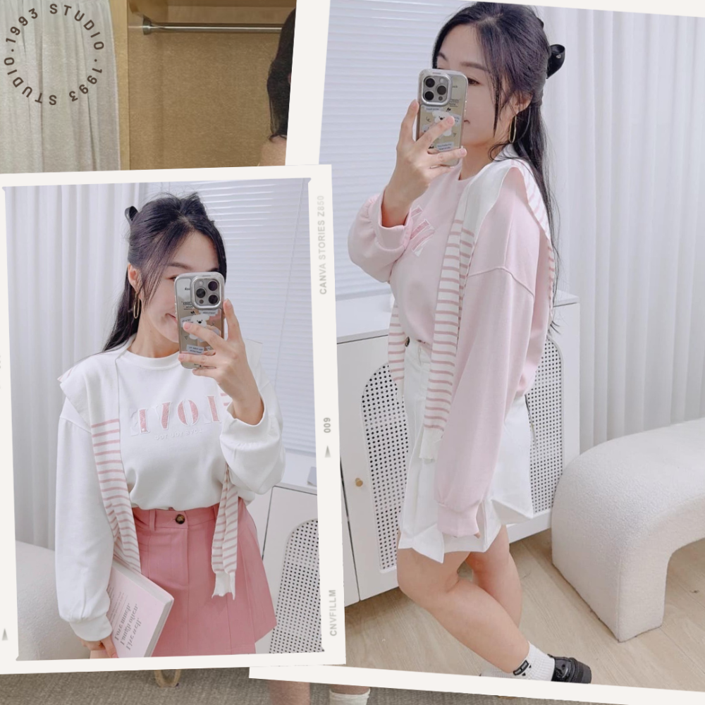 造型LOVE大學T+橫條披肩 #B20177-細節圖9