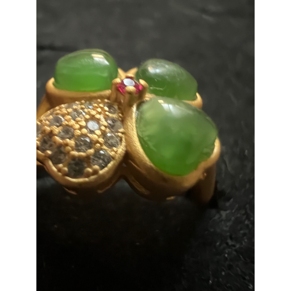 和田青玉925銀鍍金戒指—四葉草款-細節圖4