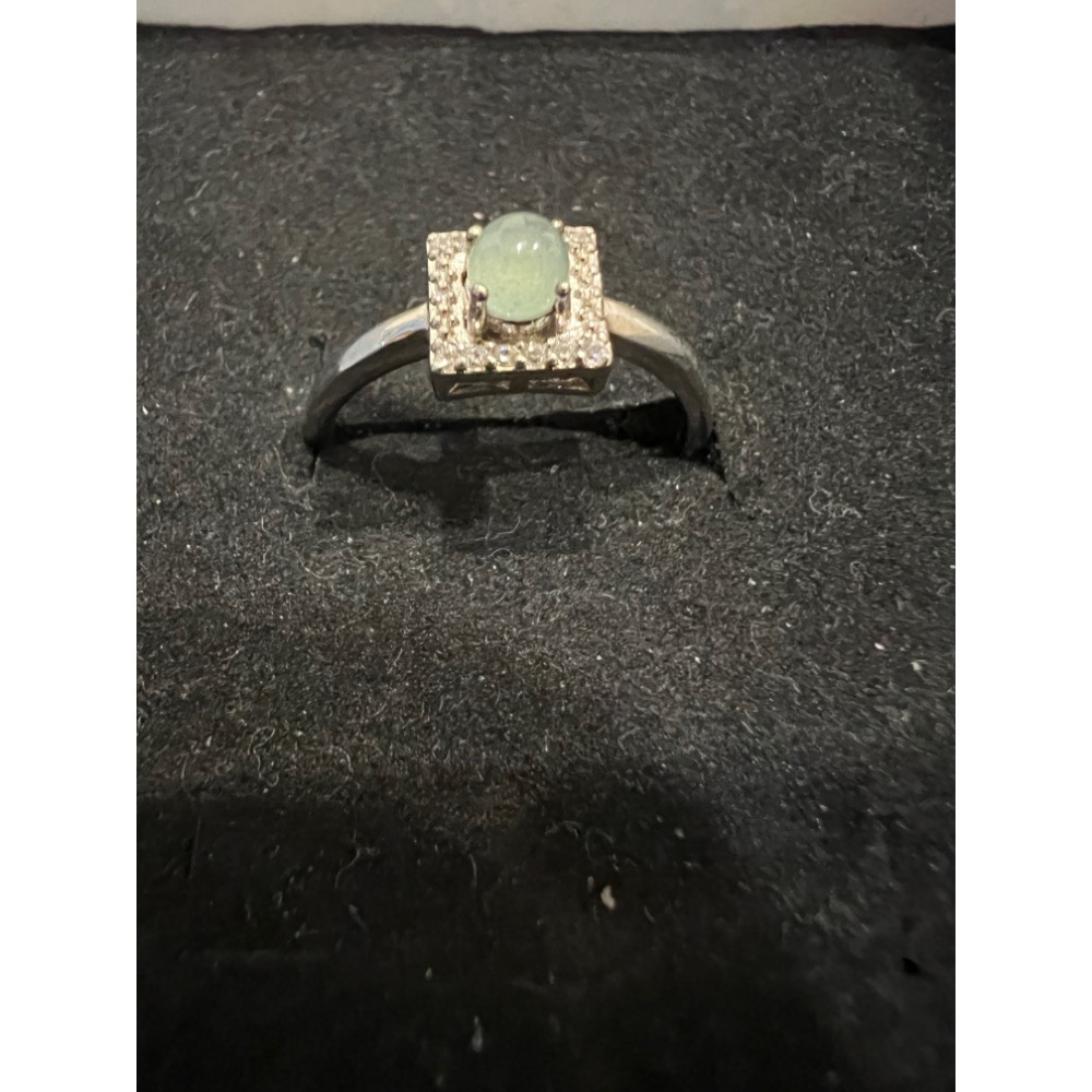 瓜料（威料）天空藍翡翠小蛋面銀鑲戒指-細節圖2